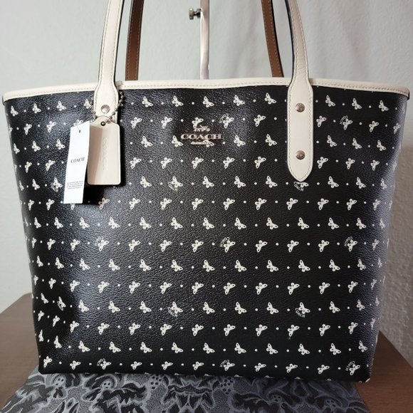 Coach Handbags - Coach Butterfly Zip Top Taylor Tote Black White